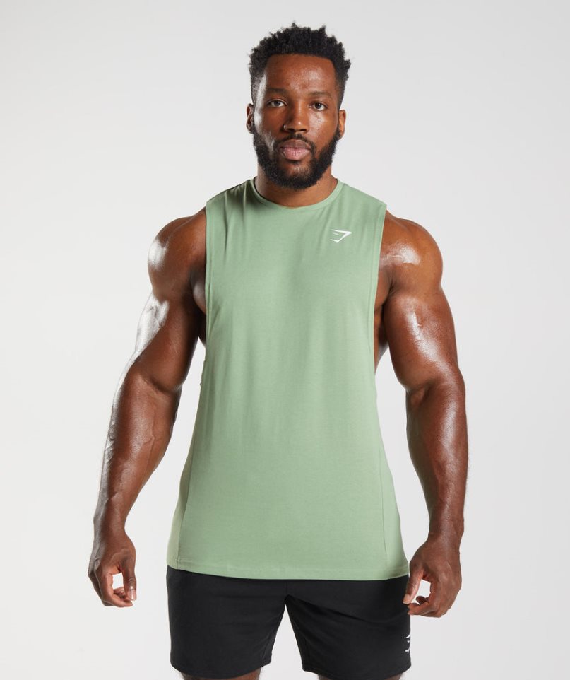 Men\'s Gymshark React Drop Arm Tanks Mint | CA 63N1D8